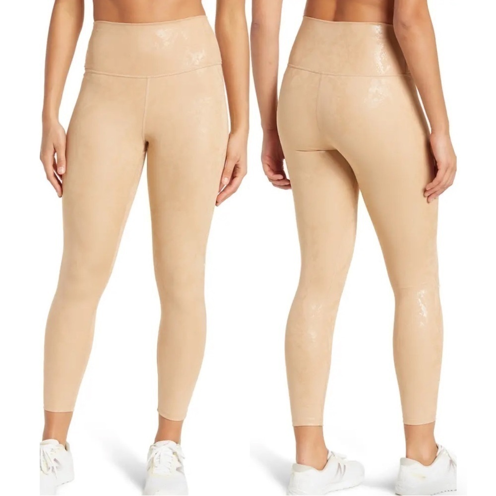 Carbon38 Metallic Snake High Rise 7/8 Leggings Sz S NWT $98 Tan Beige.